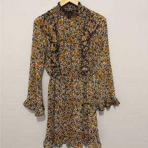 River Island Sheer Ruffle Floral Long Sleeve Dress